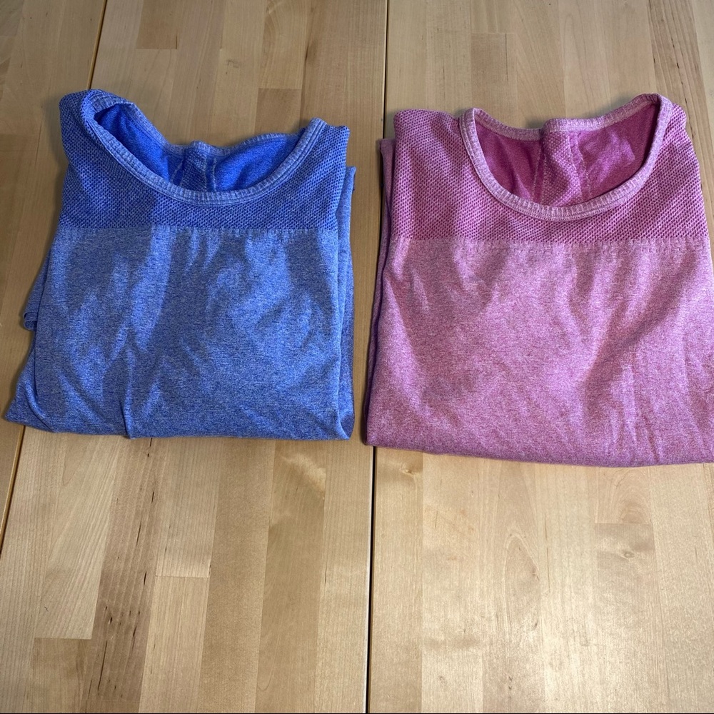 Bundle of 2 Fabletics compression Long Sleeve Athletic Shirts Blue & Pink size 8